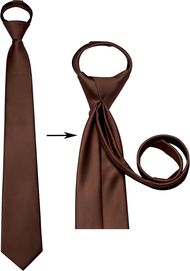 Branduce 3.15"（8cm） Mens Solid Satin Tie Pre-tied Adjustable Zipper Necktie for Business and Wedding - Image 3